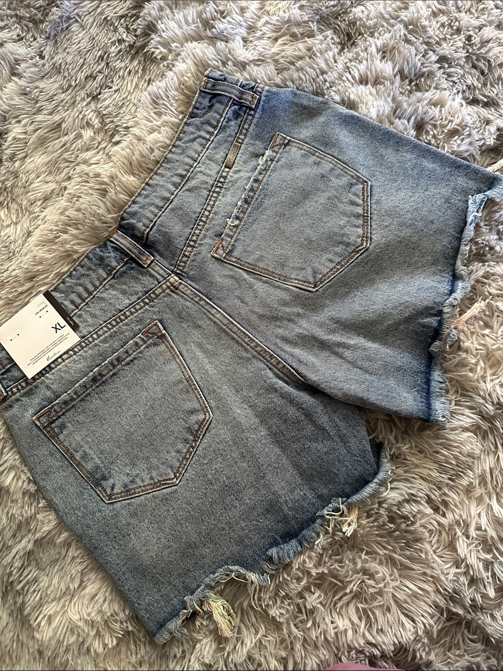 KanCan Light Blue Distressed Denim Jean Shorts with Rainbow Patch - Picture 3 of 6